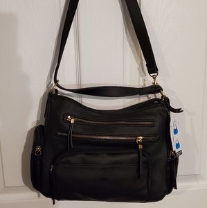 Time and Tru Black Women's Purse Casual Shoulder Convertable Straps Zipper Pouch